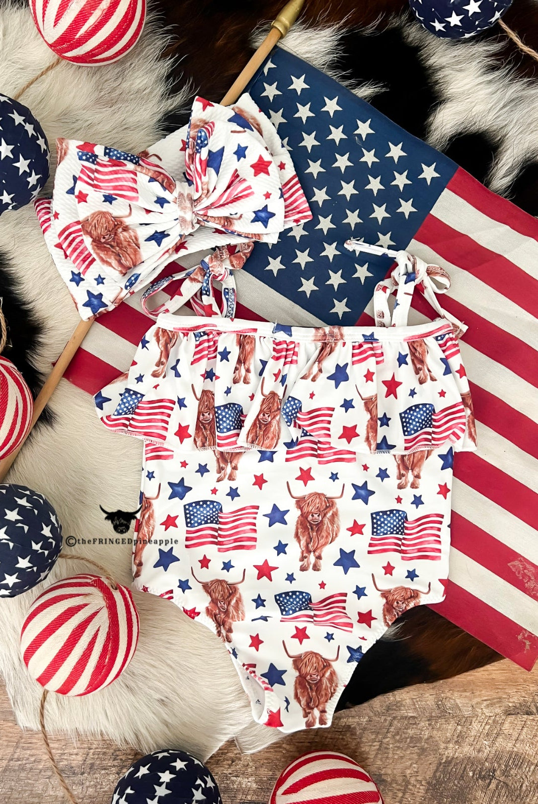 Western White Flag Highland Double Tie Swimsuit (final sale)