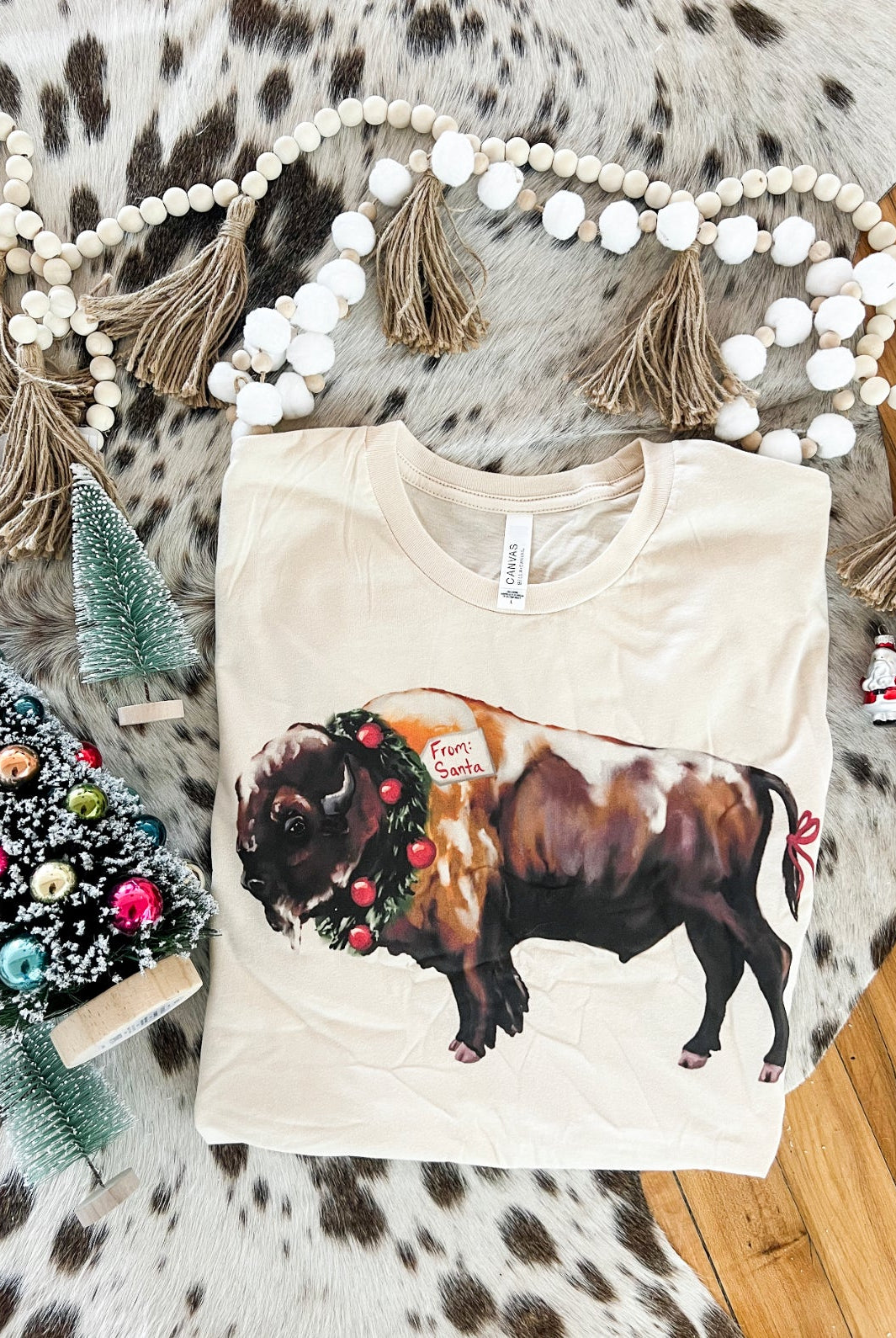 Bison Christmas Design Tee or Sweatshirt (cream) (Adult)