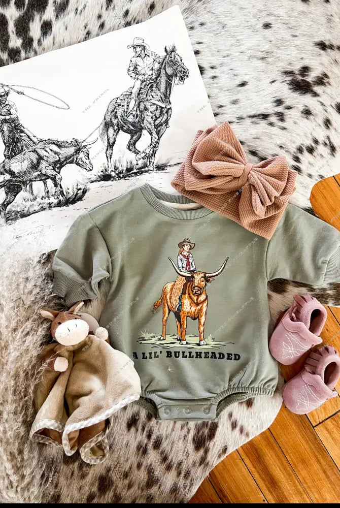 Longhorn Cowgirl Bubble Romper (light green)