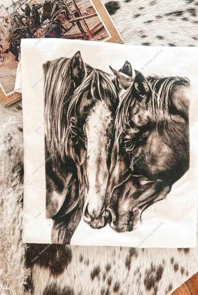 Nuzzled Horses Tee or Sweatshirt (cream) (Adult)