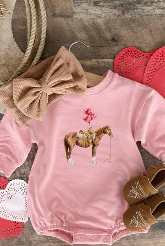 Balloon Horse Valentines Bubble Romper (Infant)((Pink)