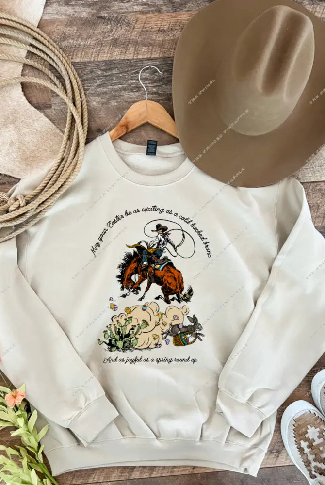 Rascally Rabbit Easter Design Tee Or Sweatshirt(Cream)Adult