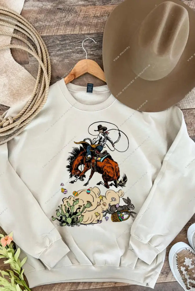 Rascally Rabbit Easter Design Tee Or Sweatshirt - No Words (Cream) - Adult