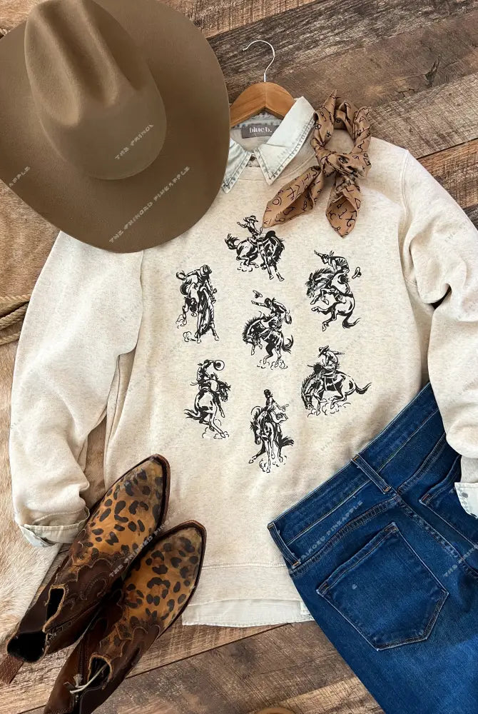 Rowdy Rodeo Tee Or Sweatshirt (Adult)(Heather Cream)