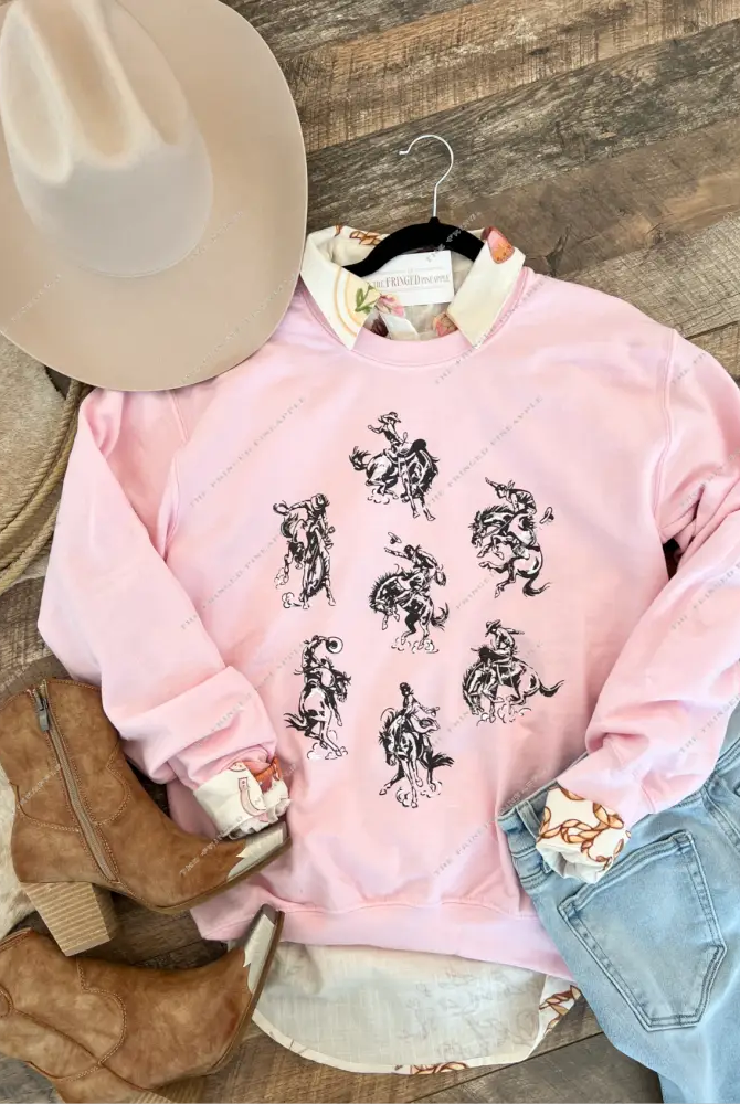 Rowdy Rodeo Tee Or Sweatshirt (Adult)(Light Pink)