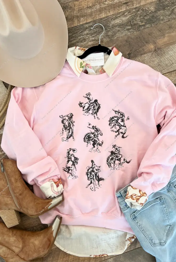 Rowdy Rodeo Tee Or Sweatshirt (Adult)(Light Pink)