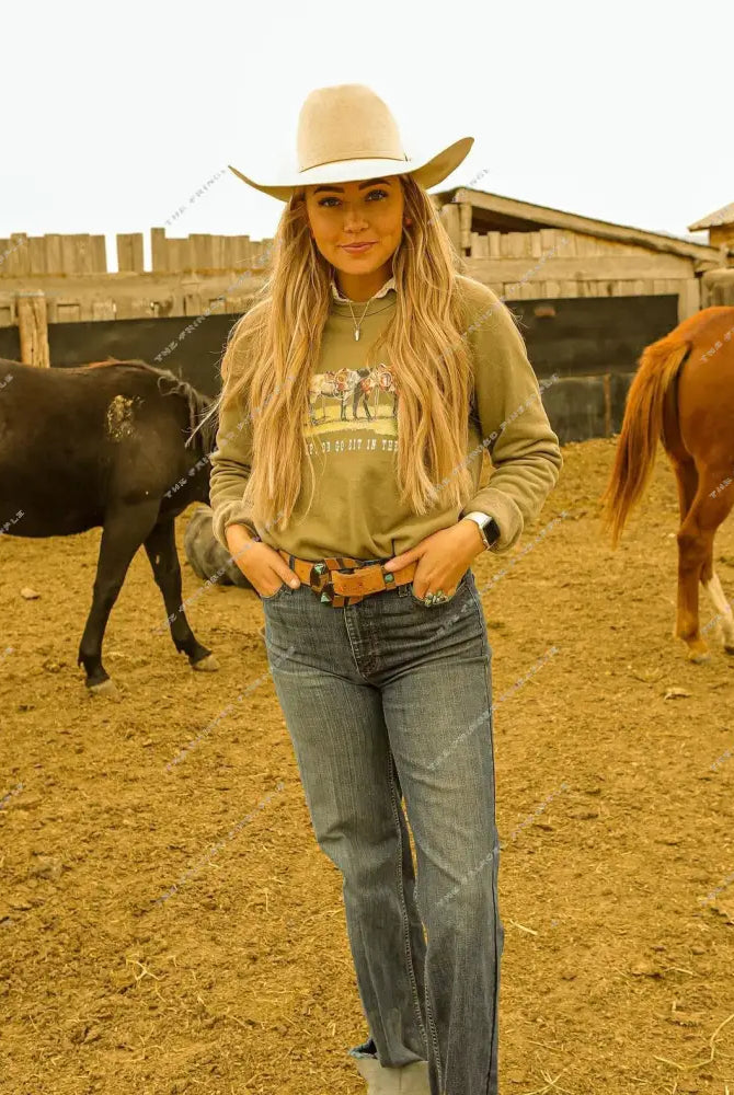 Model with a Saddle Up or Go Sit In Truck Sweatshirt or Tee(green)