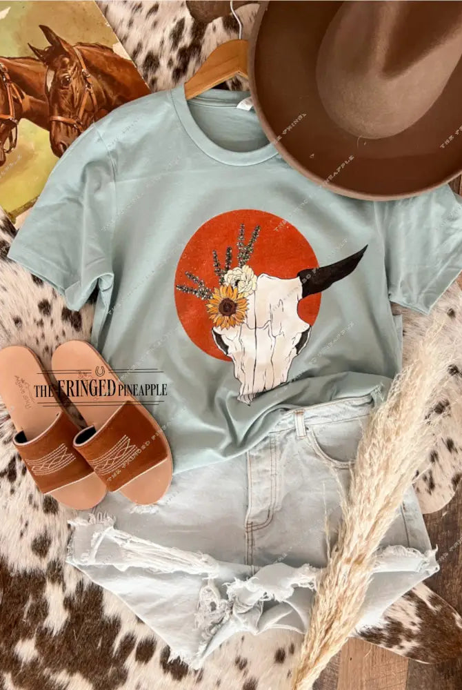 Sunflower Bullskull Sweatshirt or Tee (Seafoam)