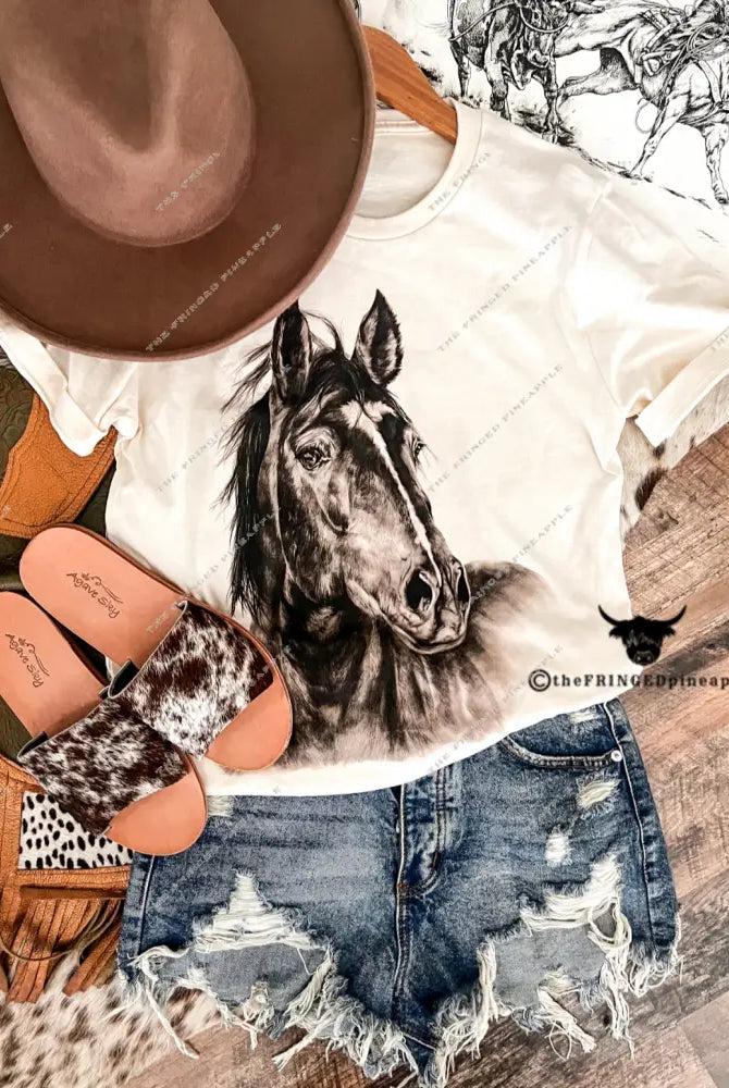 The Strong Willed Horse Tee or Sweatshirt (cream) (Adult)