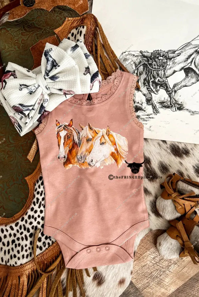 Three is A Charm Lace Tank Onesie (little kid)(blush)