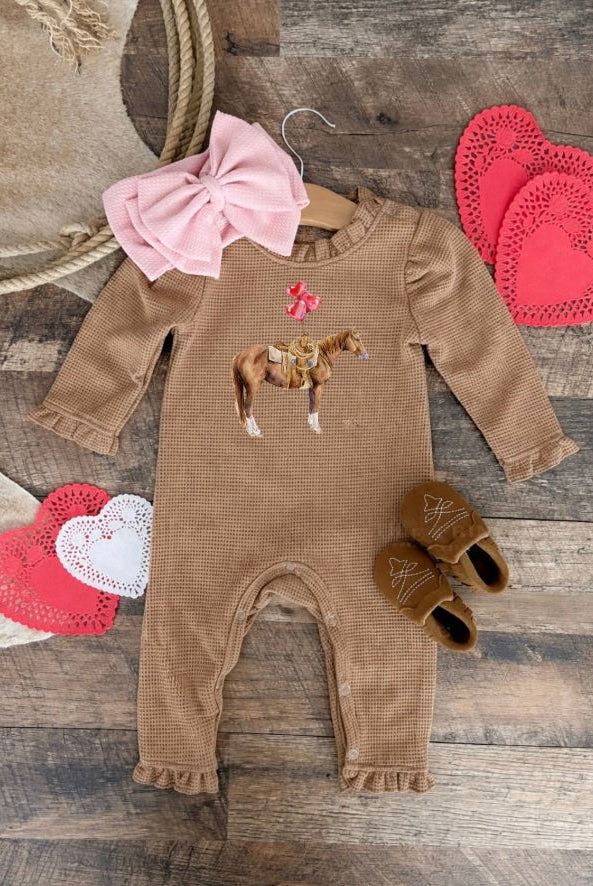 Balloon Horse Valentines Waffle Romper(Infant)(Cognac)