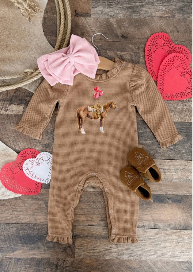 Balloon Horse Valentines Waffle Romper(Infant)(Cognac)