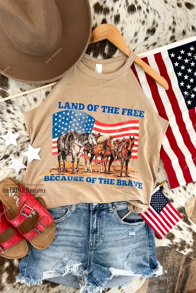 Western 4th Of July-USA Horses Land Of The Free Tank(sand)