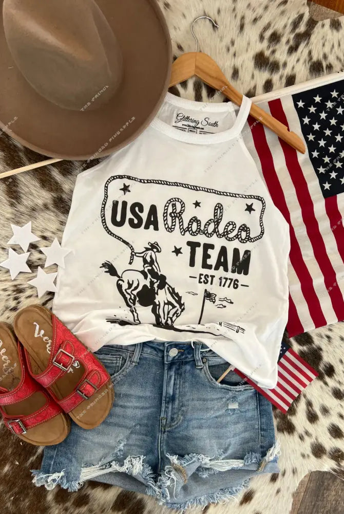 Western 4th Of July-USA Rodeo Team Black Tank or Tee