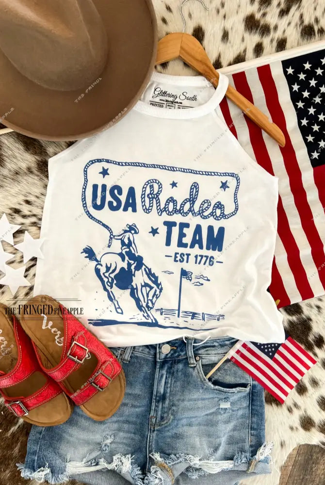 Western 4th Of July-USA Rodeo Team Blue Tank or Tee