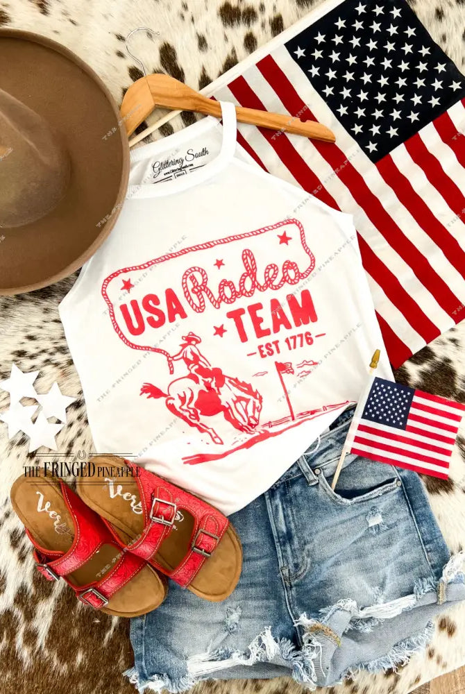 Western 4th Of July-USA Rodeo Team Red Tank or Tee