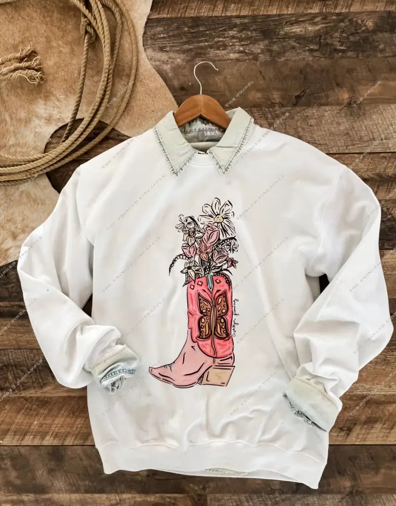 Wildflower Boots Tee Or Sweatshirt (Adult)(White)