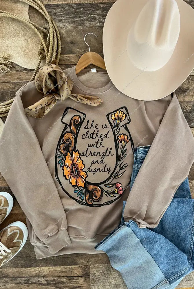 Wildflower Horseshoe Tee Or Sweatshirt (Adult)(Mocha)