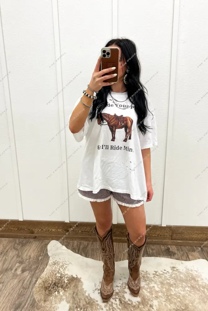 You Ride Your Pony Distressed Tee(Adult)(White)