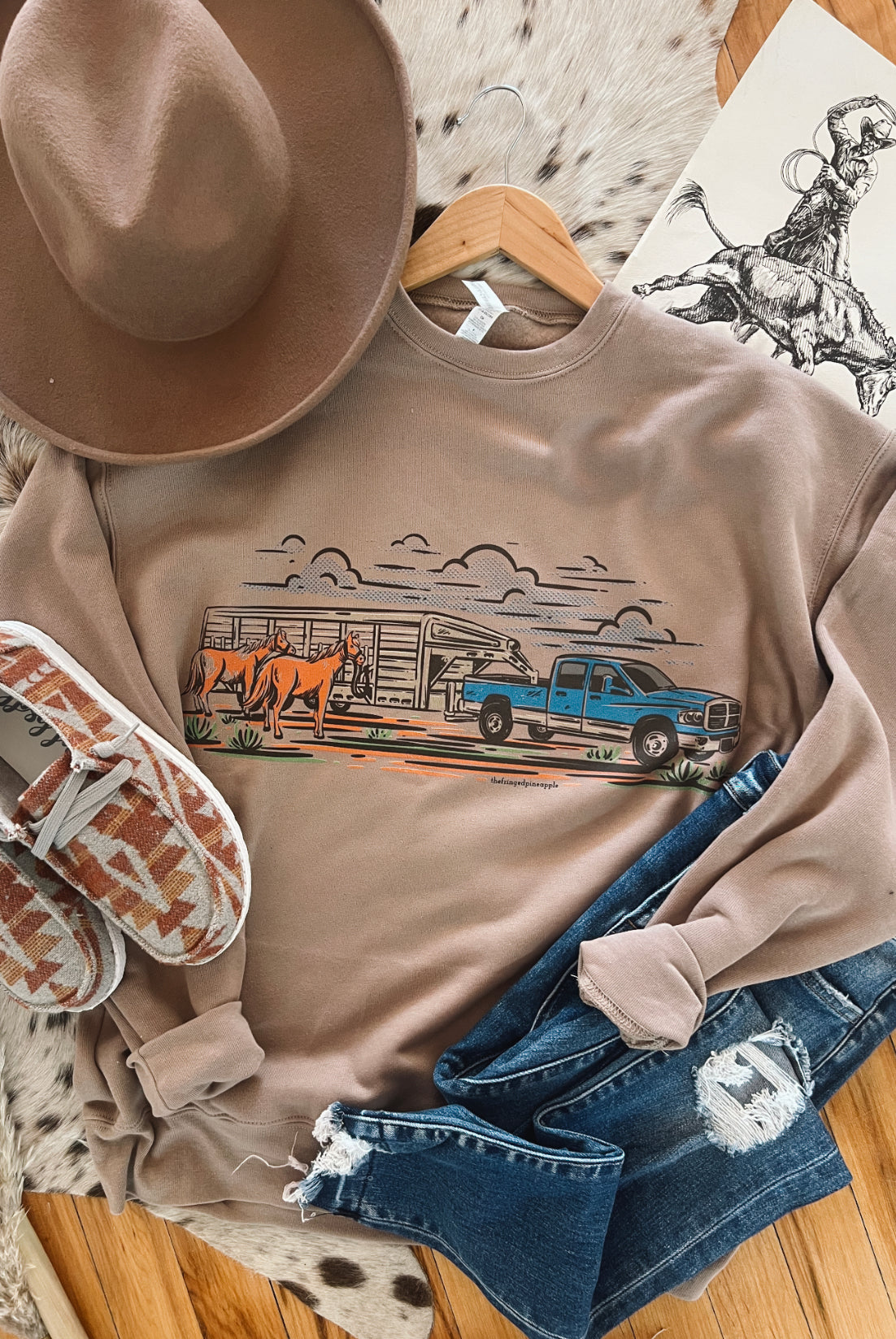Cowboy Ranchin Truck Sweatshirt (Adult)(Tan)