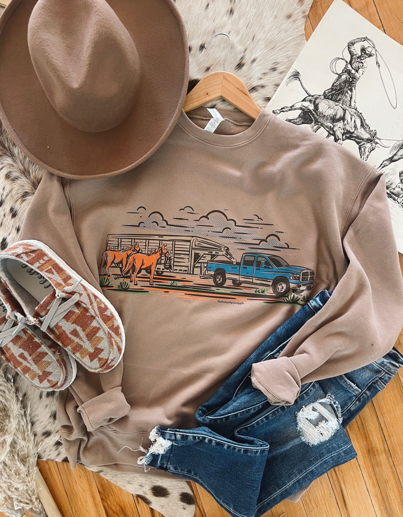 Cowboy Ranchin Truck Sweatshirt (Adult)(Tan)