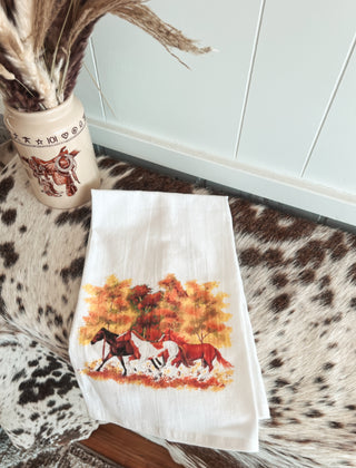 Western Tea Towel - Fall Horses
