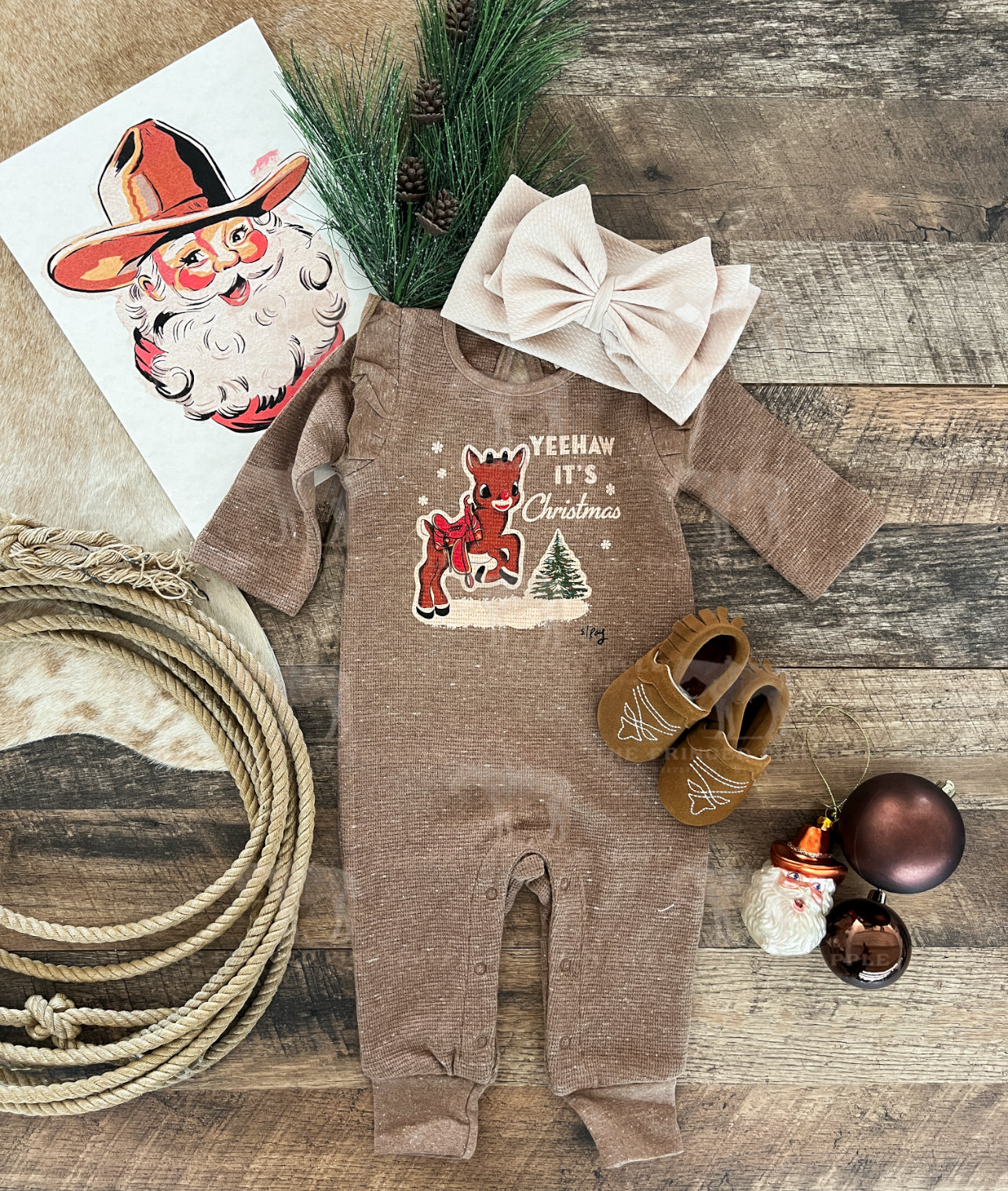 Christmas Reindeer RUFFLE Romper(Mocha)(little kid)