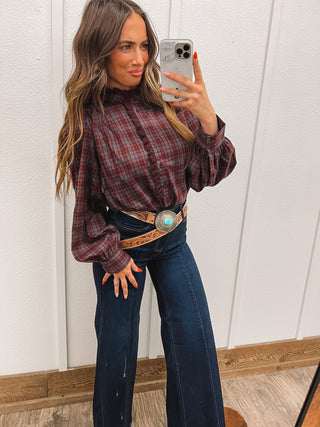 Backroad Plaid Lace Button Up