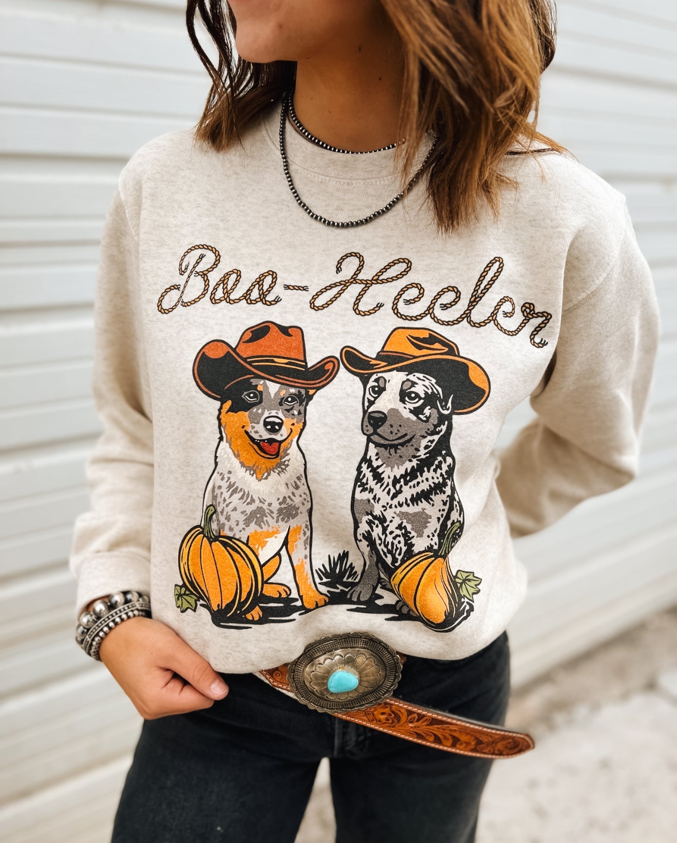Boo-Heeler Halloween Rodeo T-shirt Or Sweatshirt(Heather Cream)