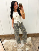 Camo High Rise Cargo Denim (9299)