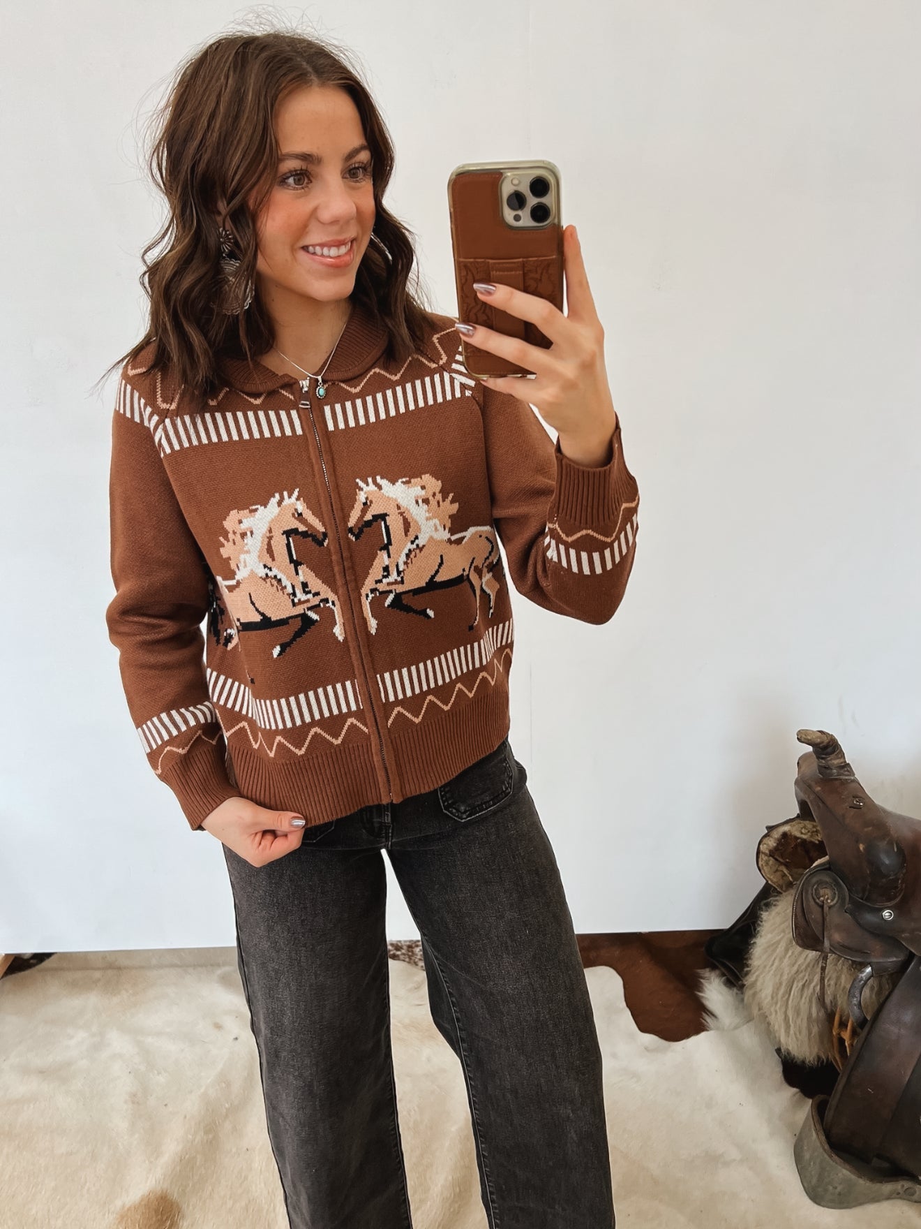 Wild Stallion Knit Zip Up Tops - Outwear