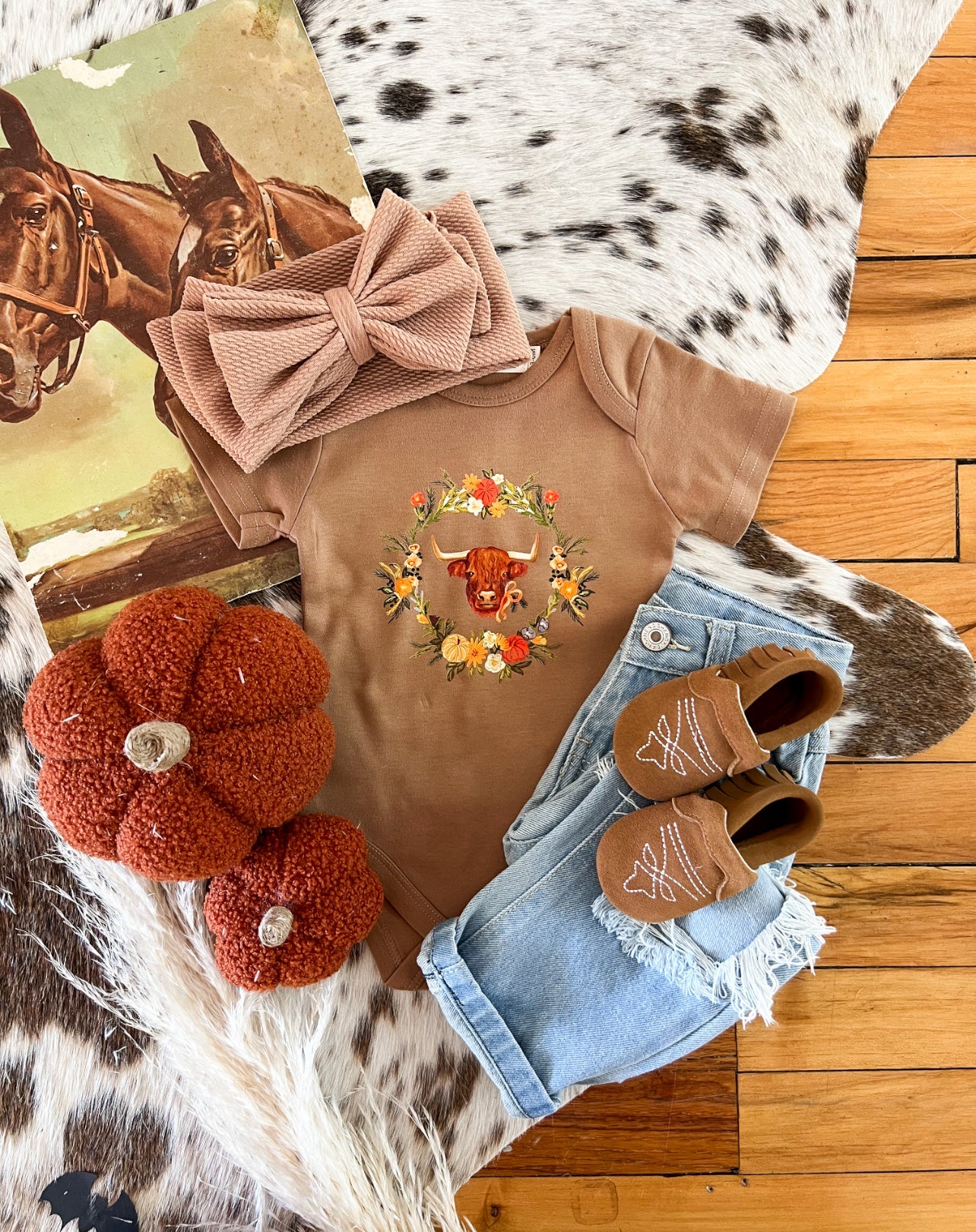 Western Floral Highland Fall Design Onesie/Tee (little kid)(cognac)
