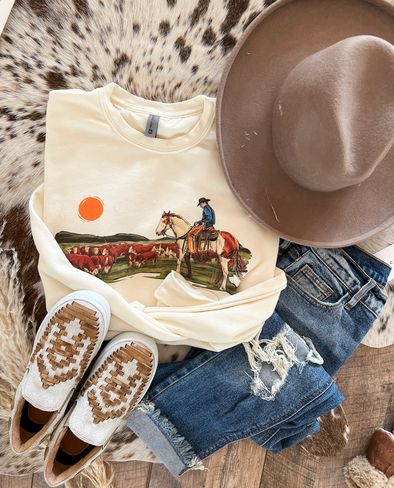 Hillside Rancher Cowboy Sweatshirt (sweet cream)