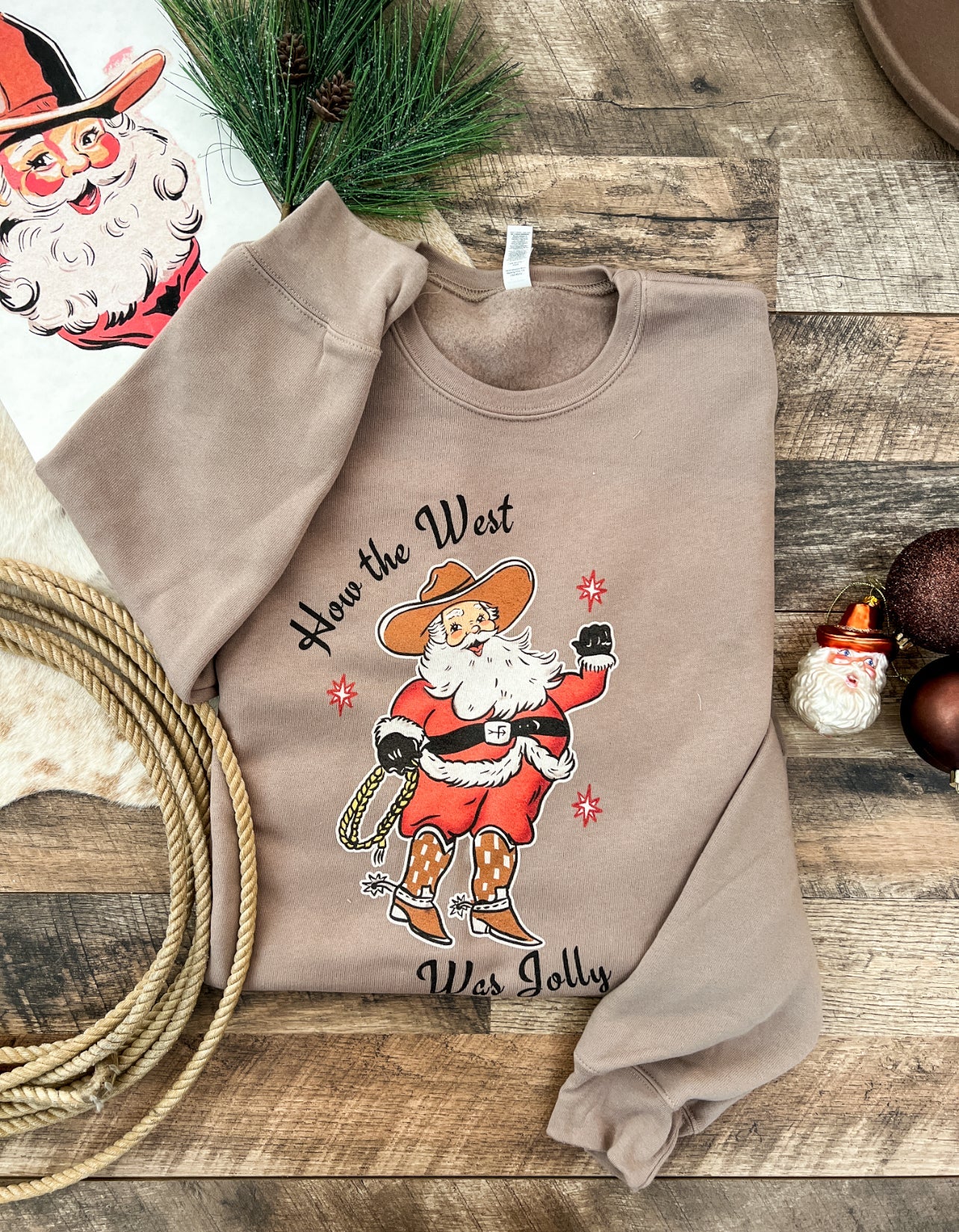 How The West Was Jolly Santa Tee or Sweatshirt (light brown)