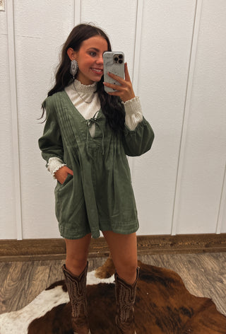 Crazy Girl Denim Romper(Olive)