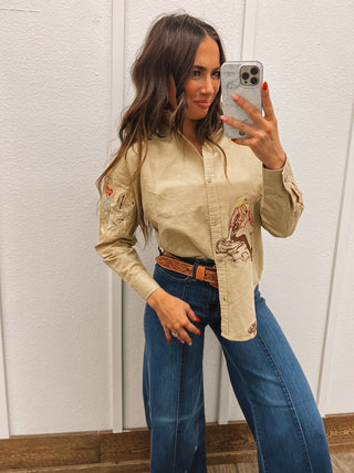 Embroidered Cowgirl Button Up