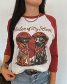 Heeler Of My Heart Valentines Raglan Tee — Heather Red/Cream