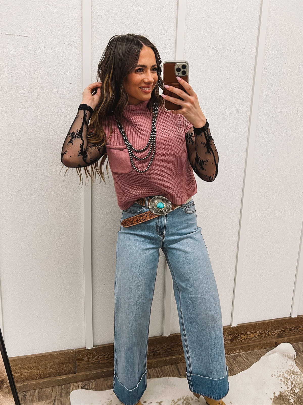 Lasso Knit Sweater Vest (Light Rose) Tops - Sweaters