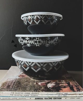 3 Piece Bowl Set With Lids (Black)