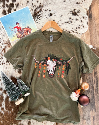 Orange Garland Longhorn Christmas Tee (Adult)