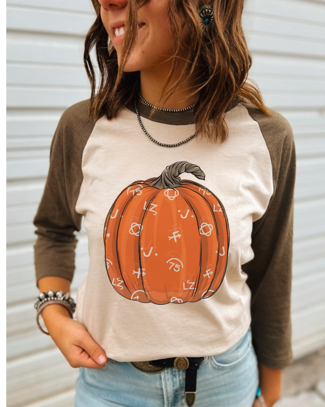 Branded Pumpkin– Fall Raglan Tee(Tan/Brown)
