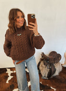 It Girl Cable Knit Sweater (Brown) Tops - Sweaters