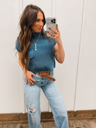 Lasso Knit Sweater Vest (Dusty Blue) Tops - Sweaters