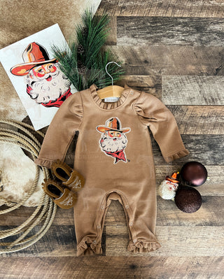 Cowboy Santa Chirstmas Graphic Design Waffle Romper(cognac)(little kid