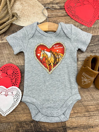 Red Heart Horse Valentines (Onesie)(S/S Tee-Toddler/Youth)(Grey)