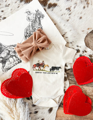 Carryin' Your Love With Me Valentines Cowboy Design (Youth Onesie/Tee)(cream)