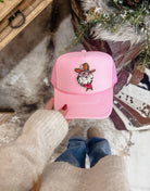 Chenille Cowboy Santa Patch Trucker Hat (pink)