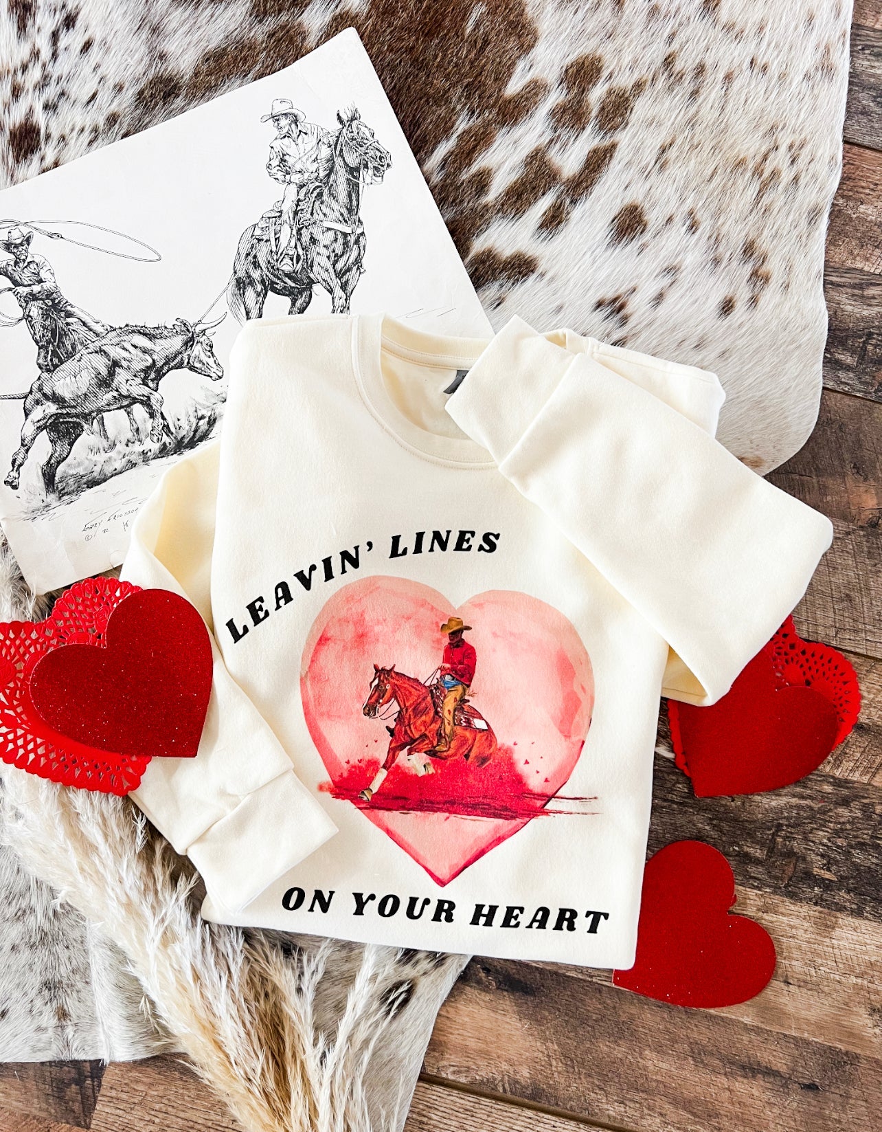 Leavin’ Lines Valentines Design Tee or Sweatshirt (Adult)(Sweet Cream)