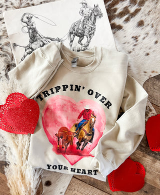 Trippin' Over Your Heart Valentines Design Tee or Sweatshirt (cream) (Adult)