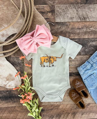 Wildflower Longhorn (S/S Ribbed Onesie/ Tee)(little kid)(Green)